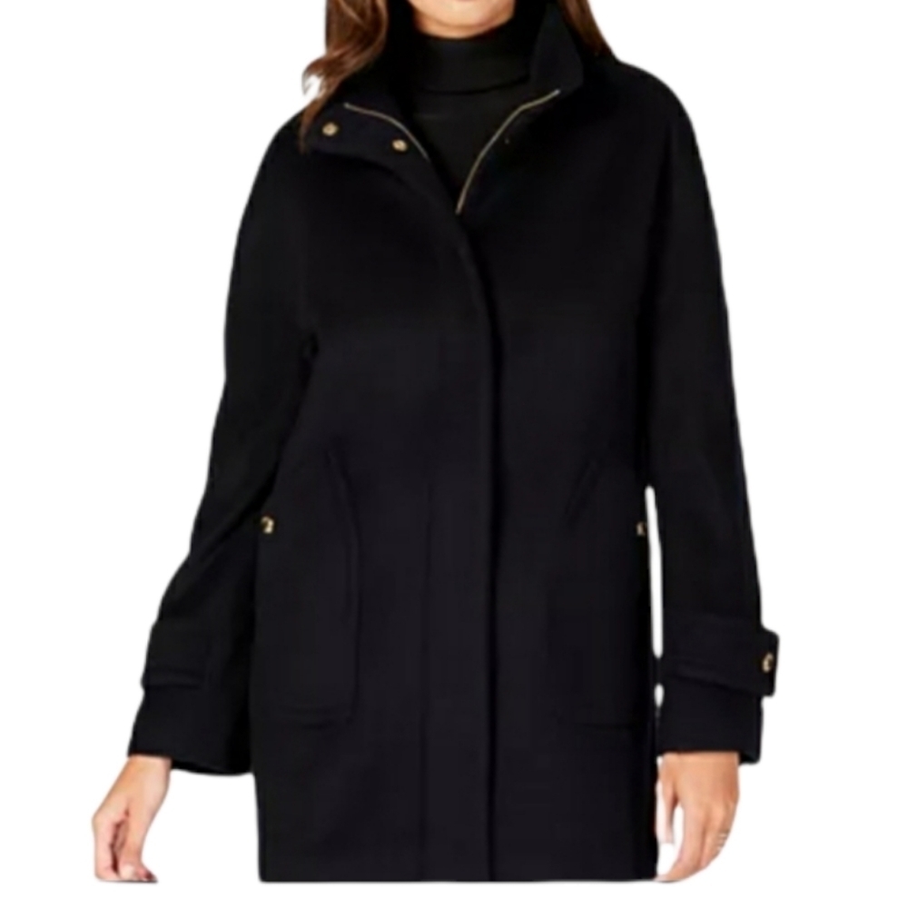 NWT Anne Klein Black‎ Pea Coat Blended Wool Sz XS